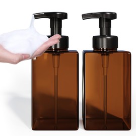 Kzeirm Foaming Soap Dispenser, Amber Foam Soap Dispenser, Refillable Foaming Hand Soap Dispenser, Set of 2 Foam Pump Bottle, Brown Foam Dispenser Bottles with Black Pump, Empty Foamer Pump Bottle