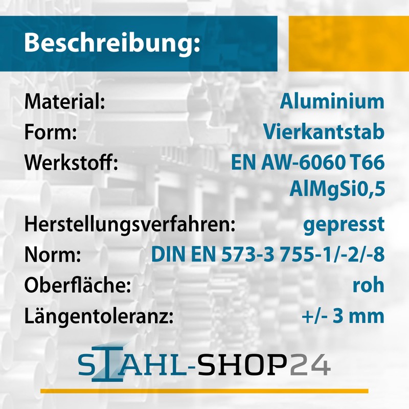 Stahl-Shop24 - Aluminium 4-sided profile - Square pressed aluminium -