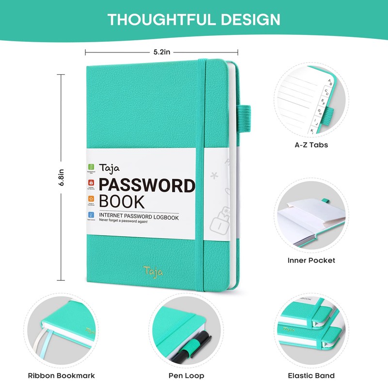 Taja Password Keeper Book with Alphabetical Tabs, Small Password Books