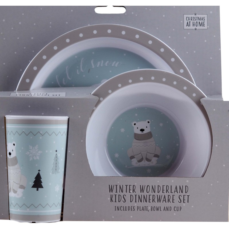 Christmas Polar Bear Melamine Kids Dinner Sets - Plates Bowls