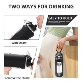 SIEROZUR 32 Glass Water Bottle with Straw and Handle Motivational Water Bottles with Silicone Sleeve and Time Marker Leakproof Borosilicate Water Bottle for Gym Home Office