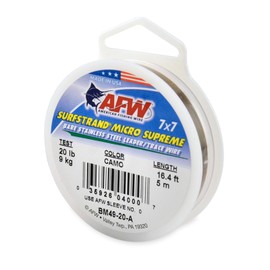 American Fishing Wire Surfstrand Micro Supreme, Bare 7x7 Stainless Steel Leader Wire, 20 lb Test, 0.011" Diameter, Camo, 5m