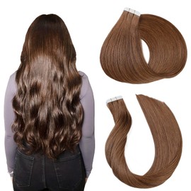 Tape in Hair Extensions Real Human Hair， Brown Remy Human Hair 18 inch 20pcs 50g Seamless Tape in Hair Extensions ，Thick Ends Straight Seamless, Invisible Tape in Hair Extensions Human Hair