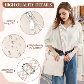 LUROON Women's Medium Lightweight Shoulder Bag Large with Many Compartments PU Leather Crossbody Bags Women's Handbag with Adjustable Wide Shoulder Strap, White