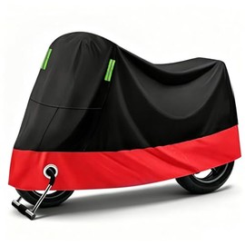 Motorcycle Cover, Waterproof Motorcycle Tarpaulin, Winterproof, Cover for Motor, Moped Scooter, Tarpaulin for Motorcycle Scooter (245 cm x 105 cm) (Black and Red)