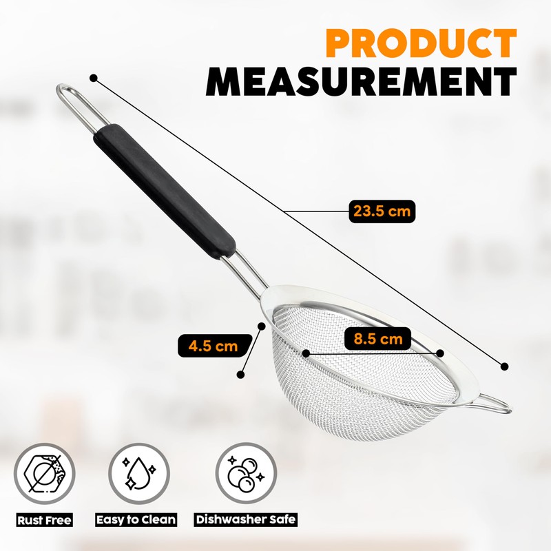 Black Sieves and Strainers Set - Metal Sieve Stainless Steel,
