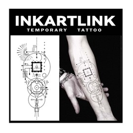 INKARTLINK 2 Sheets large Semi Permanent Tattoos,Temporary Tattoos, Adult Art Designs, Party Favors, Waterproof, Realistic, No Adhesive, No Reflective, Lasts 1-2 Weeks (Geometric)