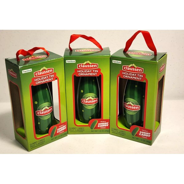 Claussen Lot of 3 CLAUSSEN Pickle Holiday Shaped Tin Ornaments