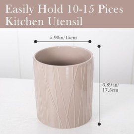 HALUS HAUNTER Graceful Kitchen Utensil Holder- Ceramic Utensil Holder for Countertop - Kitchen Utensils Organizer Stylish Silverware organizer for Elegant Kitchen Decor (Gray)