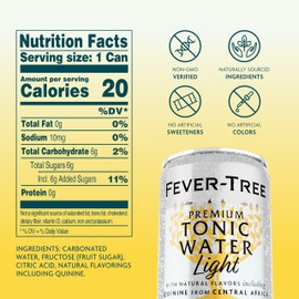 Fever-Tree Light Tonic Water – Premium Low-Calorie Mixer for Cocktails and Mocktails, 8 x 5.1 fl oz Cans – Naturally Sourced, Non-GMO