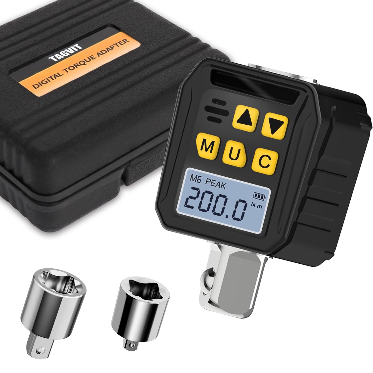 TAGVIT 1/2" Drive Digital Torque Adapter, 12.54-250.8 Ft-lb/17-340 Nm Digital Torque Adapter Set With 3/8" And 1/4" Adapters, Buzzer & LED Flash