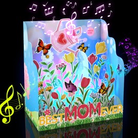 Yinqing LIGHTS & MUSIC Mothers Day Pop Up Card, Happy Mother’s 3D Card, Garden Design Mother‘s Day Greeting Cards from Daughter, Son, Husband, Gifts Cards for Mom Wife Grandma(Battery Include)