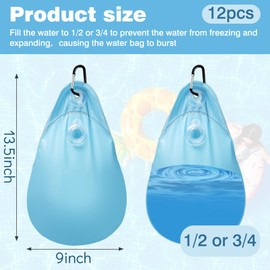 Pack of 12 Pool Cover Weights Water Bag, 34 x 23 cm Pool Weight Bag, Water Bag for Pool Cover, Winter Pool Tarpaulin Weighted Bag with Hooks, Thickened Hanging Bag