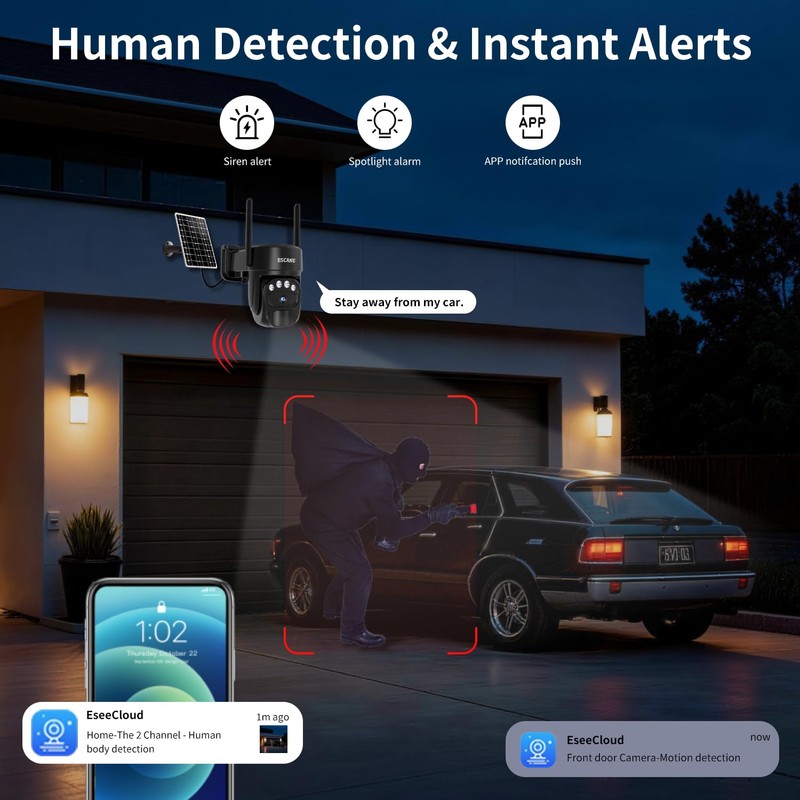 ESCANU Security Cameras Wirelss Outdoor Solar Powered for Home Security,360