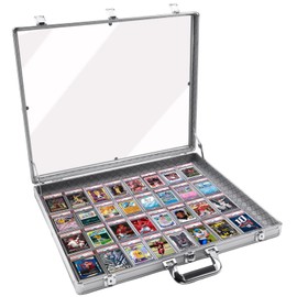 Bakbarbe 24"x20" Aluminum Trading Card Display Case for Baseball Sports MTG Collectible Cards, Large Table Top Trade Show Display Case with Lock and Handle for Graded Cards Jewelry Craft Collectibles