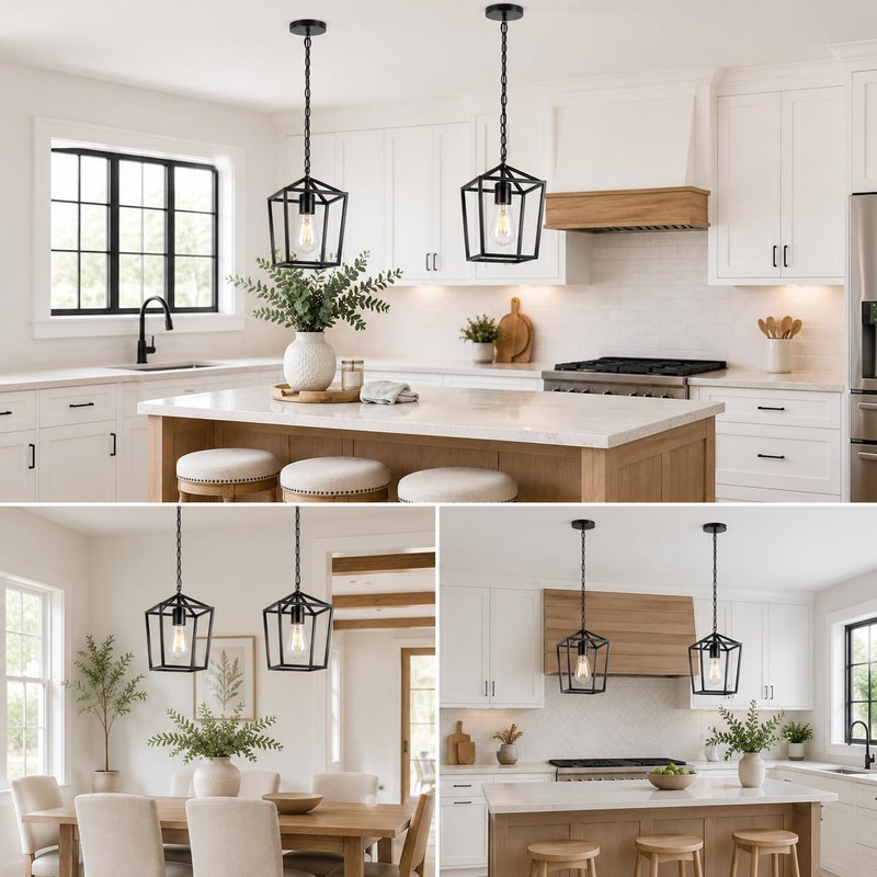 Phaosio Black Pendant Lights Kitchen Island, Modern Farmhouse Light Fixture