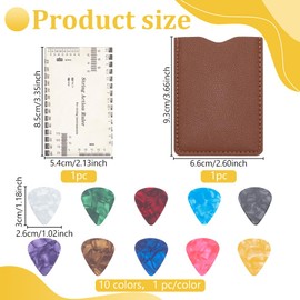 WEBEEDY 12 Pcs String Action Gauge Ruler with 10 Colors Guitar Picks, Stainless Steel Guitar String Height Gauge Guitars Strings Repairing Tool for Guitars, Bass, Mandolin, Stringed Instrument