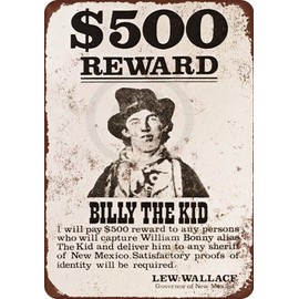 1878 Billy The Kid Wanted Poster Billy The Kid Metal Sign Laundry Decoration Sign Bathroom Home Decoration Art Sign 8x12Inches (T36)