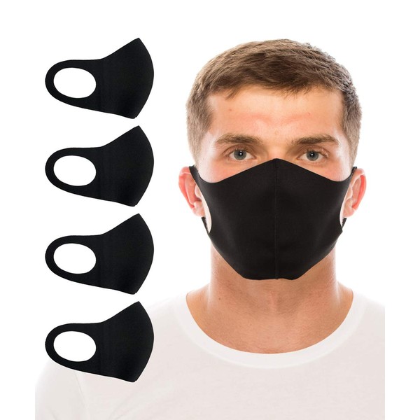 unik Cloth Face Covers, Economy Pack of 4, Thin Breathable Single Layer, Washable, Reusable Mask, Unisex, Laser Cut - Black