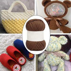 Tyenaza Pack of 5 Spaghetti Yarn, 1.2 Inch Wide, Soft, Skin-Friendly Cotton, Bright Colours, Carpet Yarn for Crocheting, Knitting, DIY (Dark Khaki)