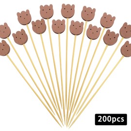 BLUE TOP 200PCS 4.7 Inch Brown Bears Bamboo Cocktail Picks Bamboo Toothpicks Fruit Picks for Home Party Appetizers Cocktail Decorations Charcuterie Board