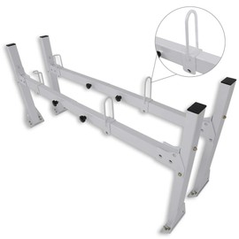 Aintier Universal 2 Bars Van Roof Mount Full Size Steel Ladder Rack for Chevy Express 1996-2018 with Rain Gutters