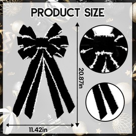 HIENAJ Large Christmas Bow for Wreath - Vintage Black Ribbon Tree Topper - White Edged Black Velvet Bows for Indoor Outdoor Xmas Party Decoration, Home Ornament Supplies
