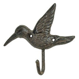 Unbranded Hummingbird Wall Hook Cast Iron 6" Key Towel Coat Rustic Brown Bird Hummer