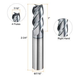 HARFINGTON Carbide Square Nose End Mill Bit 7/16" Cut Dia 4 Flutes TiAlN Coated Milling Cutter for Hardened Steel Metal (7/16" Shank 1" Cut Length 2-3/4" Long 30 Degree Helix HRC53-55)