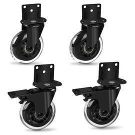Hirate 3 inch Furniture Casters 360 Degree Brake Caster Wheels,Heavy Duty Swivel Casters with L-Shaped Mounting Plate, Suitable for Kitchen Cabinet (2 with Brakes & 2 without)