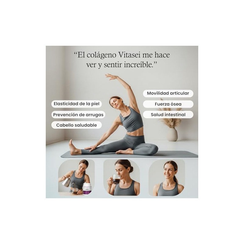 Vitasei Colágeno Hidrolizado Polvo Péptidos Resveratrol Vitamina Apoyo Cabello Piel