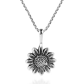 AeraVida Enchanting Sunflower Sunshine .925 Sterling Silver Pendant Necklace, 18 inch