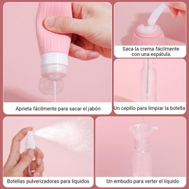 18 Botellas de Viaje de Silicona, Botellas Dispensadora de Silicona a Prueba de Fugas, Botes Viaje Rellenables 40/90ml, Envases Viaje para Champú, Loción, Cosméticos