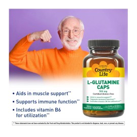 Country Life L Glutamine Capsules 100 Count Vegan Digestive Health Muscle Recovery Supplement