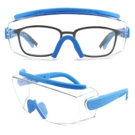 WEYMENG Safety Glasses Over Eyeglasses Anti Fog Safety Goggles Protective Glasses With Adjustable Frame For Men Women (Sky Blue)