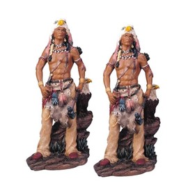 ICE ARMOR 2-PC Gift Set 11" H Indian Warrior with Eagle Statue Native American Figurine Statue Ornament Home Room Office Decor Ideas for Housewarming, Holidays and Birthdays