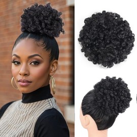 ZIRANJUAN Curly Wavy Afro Puff Ponytail Hair Extension Drawstring Ponytail Wavy Loose Synthetic Hairpieces for Girls Kids (1B Black)