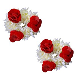 CHARMING BHARATCRAFTS 2 Pcs Traditional Indian Hair accessories White Gajra with Rose Hair Accessories for Women Girls Free Size