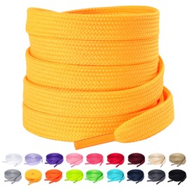 Olukssck 1 Pair Flat Shoe Laces for Sneakers, 2/5" Wide Athletic Shoelaces Yellow 48 inch(122cm)