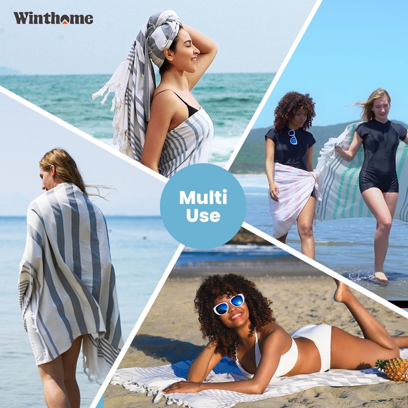 Winthome Beach Towel, Bamboo Fiber Towel, Sand Prevention, Absorbent, Quick