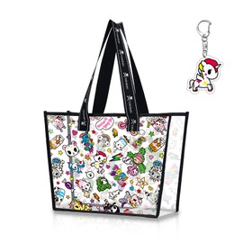 Tokidoki Clear Tote Bag Beach Bag for Women PVC Beach Tote Bag Sandproof for Pool Travel Large Clear Handbag (white)