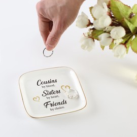 Scwhousi Cousin Gifts for Women Mothers Day Ring Dish,Cousin Birthday Gifts for New Cousin Sister Thanksgiving Christmas Valentines Gifts-Cousin by Blood,Sister by Heart,Friend by Choice