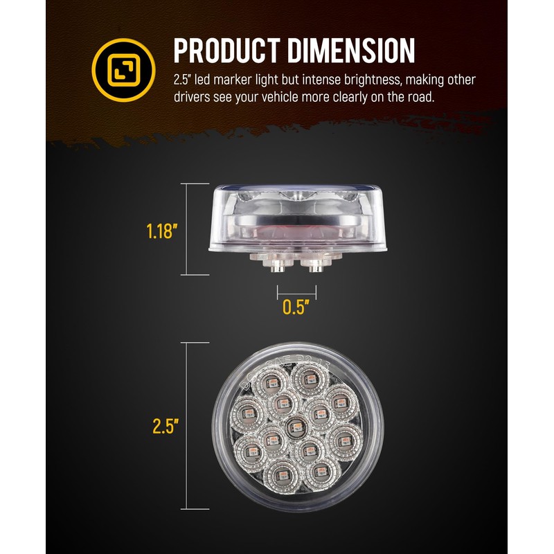 Partsam 10Pcs Dual Revolution 2.5 inch Round 13LED Marker Light,