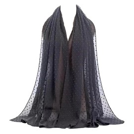 Luxury Pom Bubble Chiffon Hijab Scarf Women Long Shawl Wrap Muslim (Graphite), 180cm x 70cm Approx