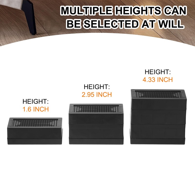 sourcing map 4-Pack Rectangle Bed Risers, 2.95 Inch Frameless Heavy