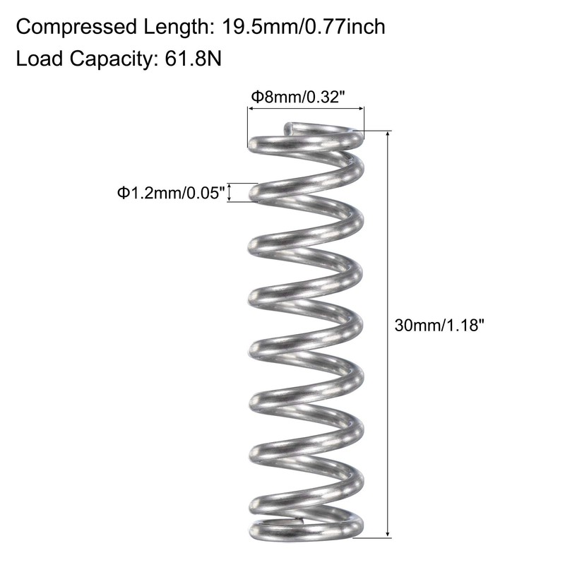 sourcing map Compression Spring,304 Stainless Steel,8mm OD,1.2mm Wire Size,19.5mm Compressed