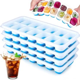 Molde para cubitos Silicona, 4 PCS Moldes para Cubitos de Hielo con tapa, Bandeja de Hielo Ice Mold sin BPA, no tóxico, seguro y duradero, apilabl par