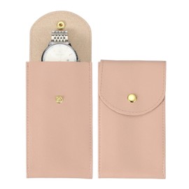sourcing map 2 Pcs Leather Watch Pouch, 5.1 x 2.8 Inch Portable Travel Case Jewelry Storage Bag for Travel Home, Single Watch Storage Pouch for Men and Women with Snap Button, Pink