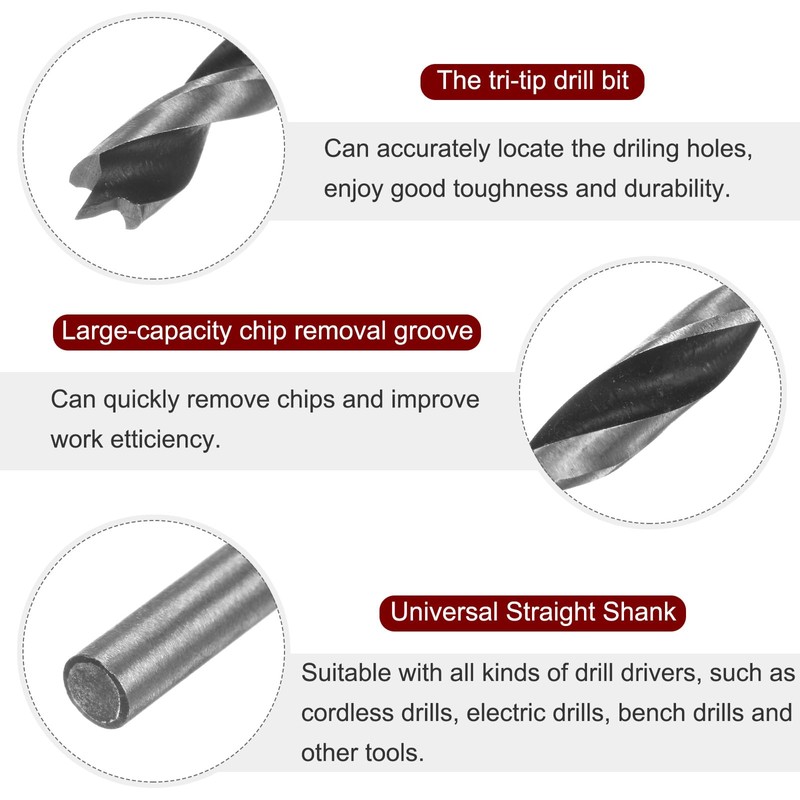 HARFINGTON Brad Point Drill Bits 4mm(10/64") Dia Straight Round Shank