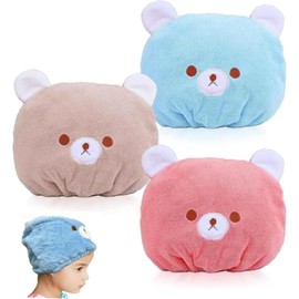3 Gorros De Toalla Niña, Toalla para Cabello, Toalla De Microfibra para El Cabello, Absorción Eficiente Después De Ducha Y Gimnasio, Coral Fleece Suave, Colores Rosa Azul Y Beige